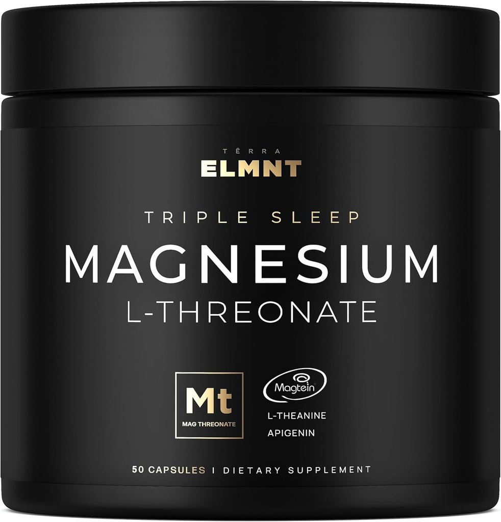 ELMNT Triple Sleep Magnésium Thréonate w. Apigenin, Theanine & Magtein Magnésium L-Thréonate - Capsules de supplément de magnésium à haute absorption pour hommes et femmes