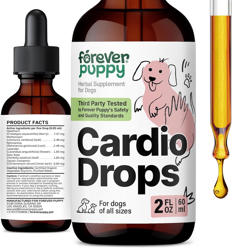 Pour toujours Puppy Cardio gouttes pour chiens - Hawthorn Berry & Motherwort Herb - Supplément antioxydant liquide avec Gotu Kola feuilles et extrait de lavande - 2 fl oz