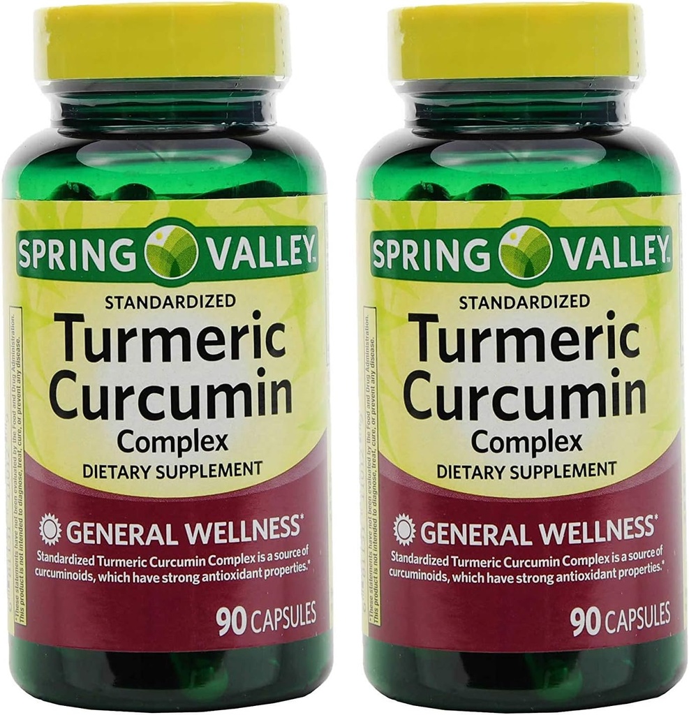 Spring Valley Stndr Turmeric Curcumin Complex Dietary Supplement Capsules, 500 mg, 90 Count Bottle, 2 Pack