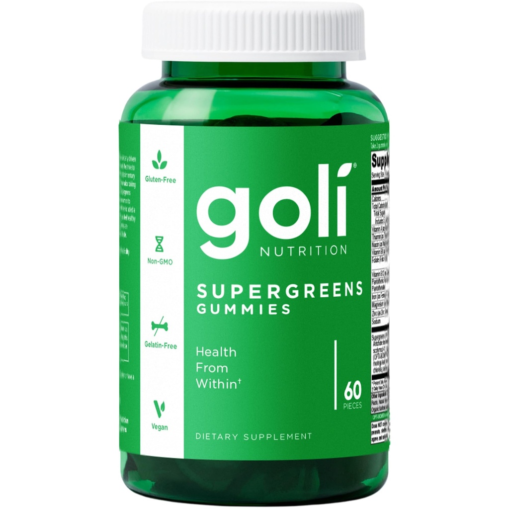 Goli SuperGreen Vitamine Gummy - Compte 60 - Vitamines et minéraux essentiels - à base végétale, végétalien, sans gluten et sans gélatine - Santé de l'intérieur, boîte de 1