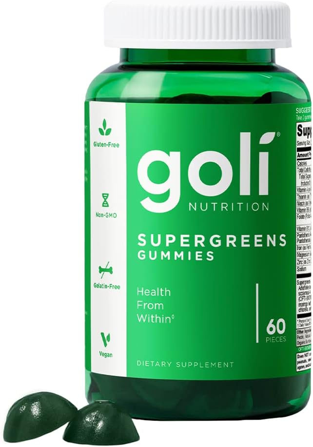 Goli SuperGreen Vitamine Gummy - Compte 60 - Vitamines et minéraux essentiels - à base végétale, végétalien, sans gluten et sans gélatine - Santé de l'intérieur, boîte de 1