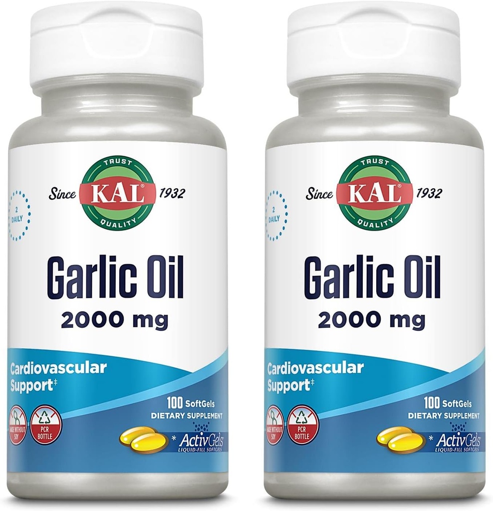KAL Huile d'ail 2000 Softgels, 100 Count.