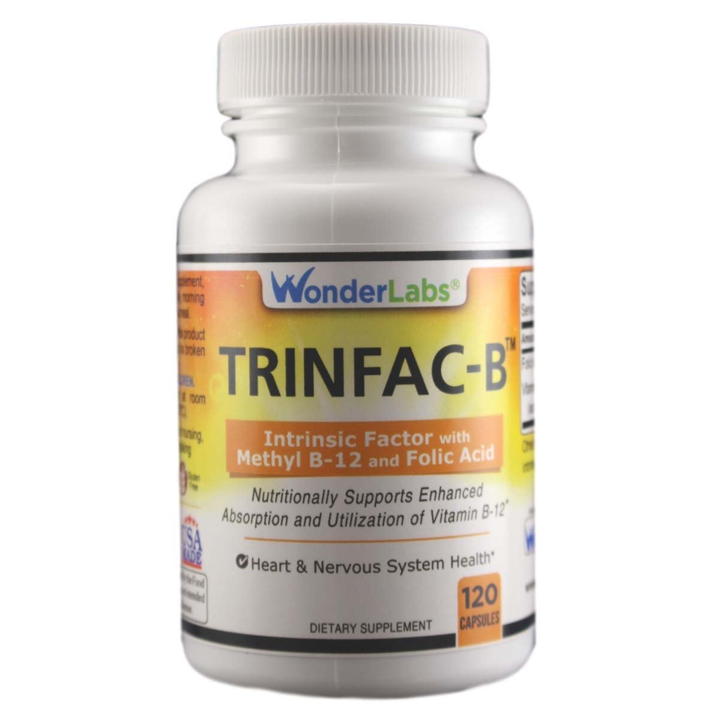 Wonder Laboratories Facteur intrinsèque avec acide folique et vitamine B-12 1000mcg - 120 Capsules