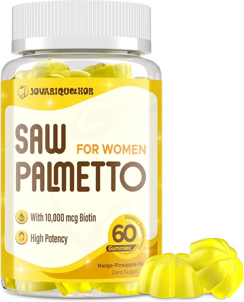Saw Palmetto for Women - DHT Blocker Hair Growth Supplement - 500mg Potent Saw Palmetto Gummies for Hair, Skin, Nails, Urinary Wellness - Mango-Pineapple Flavor - 60 Gummies