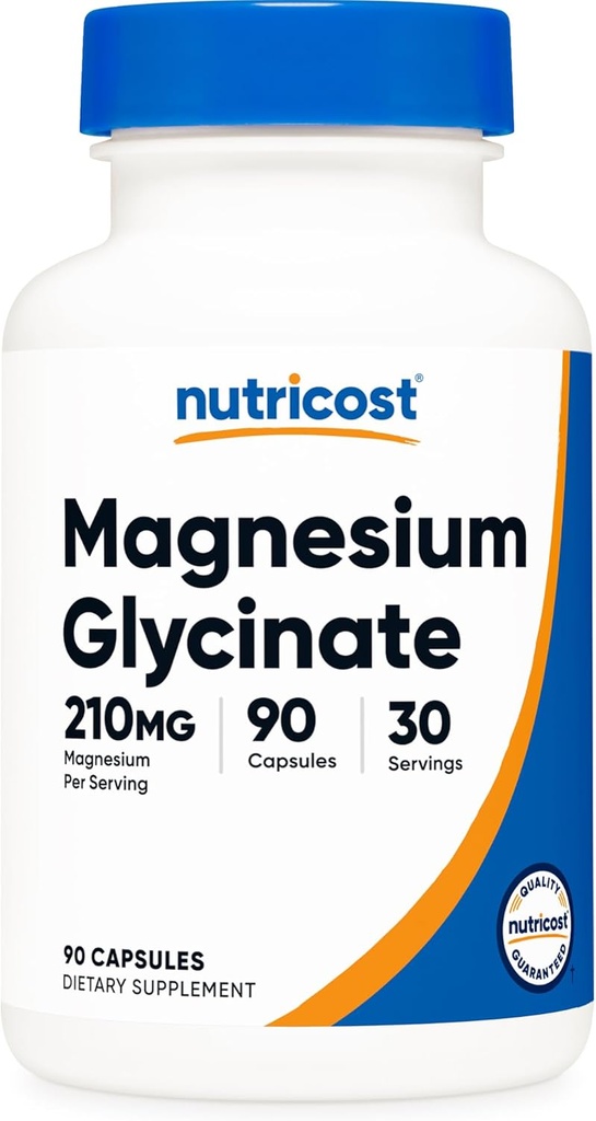 Nutricost Glycinate de magnésium Capsules (90 Capsules, 210 mg par portion) - Supplément de glycinate de magnésium pour absorption douce