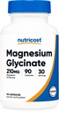 Nutricost Glycinate de magnésium Capsules (90 Capsules, 210 mg par portion) - Supplément de glycinate de magnésium pour absorption douce