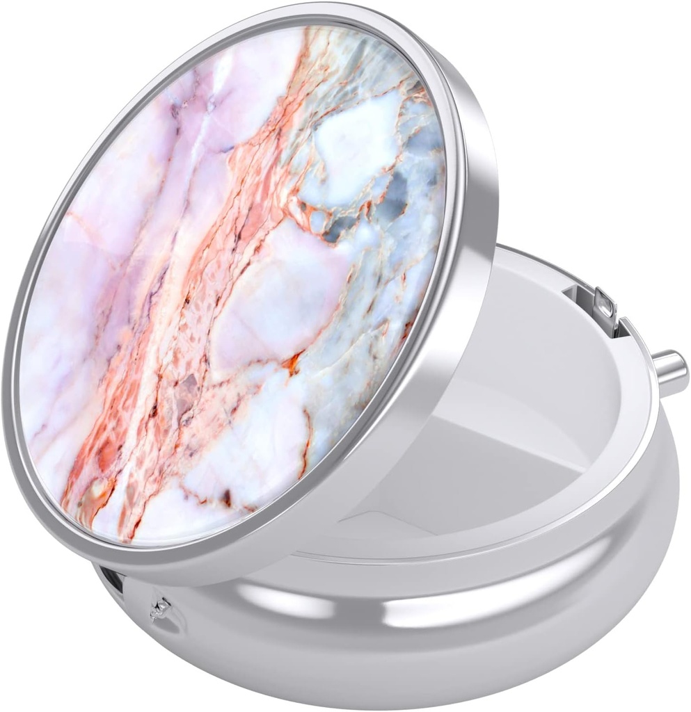 Boîte à pilules Nipichsha, petit étui à pilules pour la purse et la poche, organisateur mignon de médecine de voyage, porte-conteneur de médicaments portatifs pour tenir les vitamines, médicaments, huile de poisson et suppléments, rose marbre