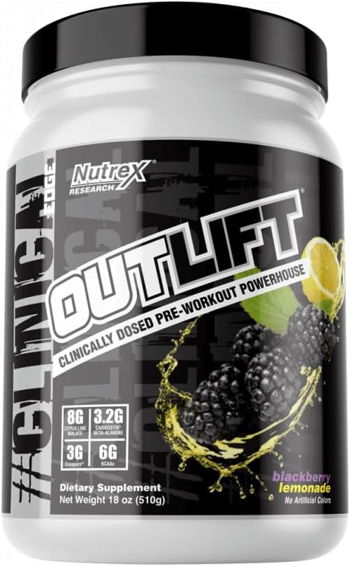 Nutrex Recherche Outlift pré-entraînement poudre, Lémonade Blackberry 18oz, 20 Servir