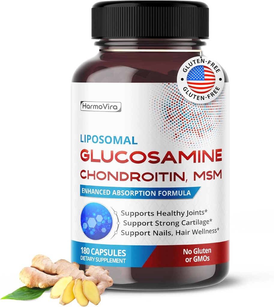 Liposomale GLUCOSAMINE CHONDROITIN, MSM - Soutien des articulations saines, fort cartilage, ongles, cheveux - 180 jours d'approvisionnement - Fabriqué aux États-Unis