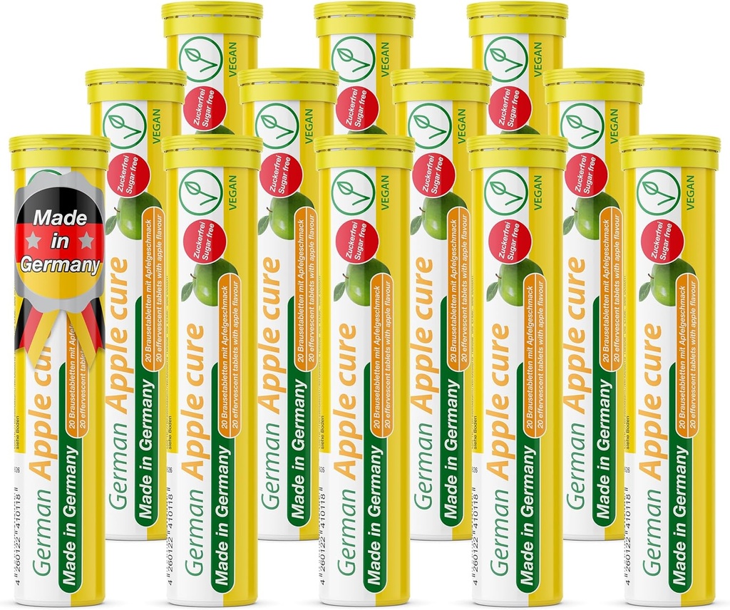 T&D Cure de pomme allemande - 240 comprimés effervescents de boisson végane - Arôme de pomme - Fabriqué en Allemagne