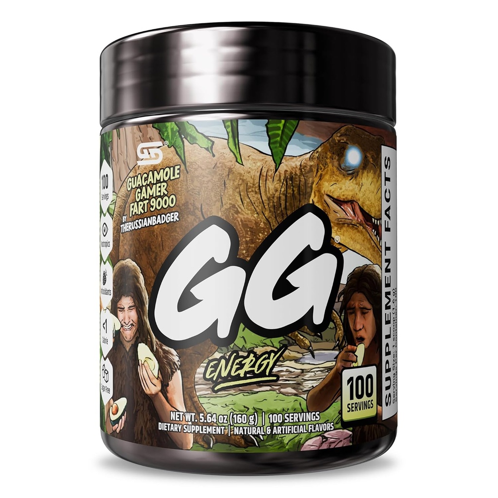 Gamer Supps GG® Energy - Guacamole Gamer Fart 9000 by TheRussianBadger (100 Servings) - Keto Friendly Gaming Energy and Nootropic Blend, Sugar Free + Organic Caffeine + Vitamins, Powder Drink