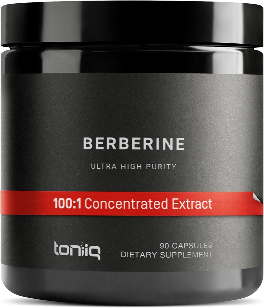 Toniq Berberine HCl — 100:1 Extrait concentré • 97% Berberine HCl • Troisième partie testée cGMP — Supplément berbérique — 90 capsules végétariennes, 500 mg par gélule