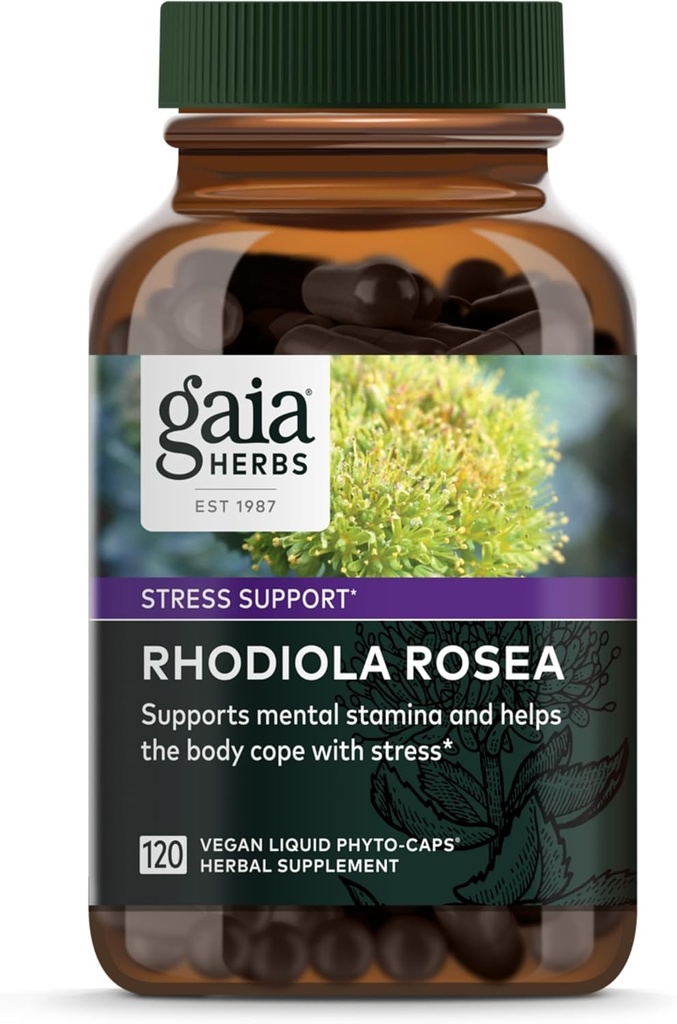 Gaia Herbes Rhodiola Rosea - Supplément de soutien au stress Traditionnellement pour soutenir l'endurance et l'endurance - avec extrait de racine de Rhodiola sibérienne* - 120 Phytocapsules liquides végétaliens (approvisionnement de 60 jours)