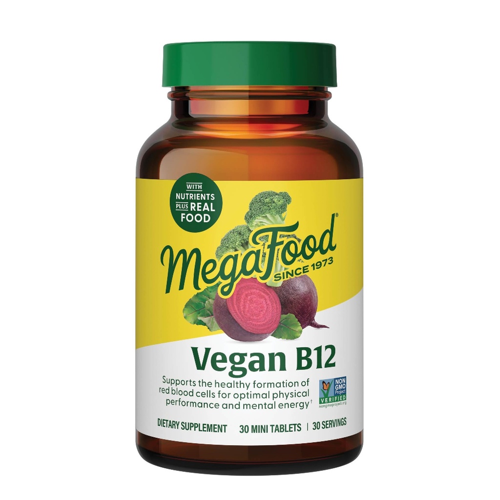 Megafood Vitamine végétalienne B12, supplément de vitamine B avec vitamine B6, B12 Vitamines, et acide folique, soutient la production d'énergie cellulaire, système nerveux santé et fonction cardiovasculaire - 30 comprimés