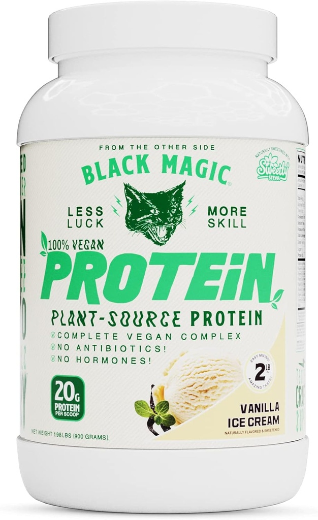 Black Magic Plant-Source 100% Vegan Protein - Keto, Low Sugar, Dairy Free Protein - Pre/Post Workout - Vanilla Ice Cream - 20g Protein - 2 LB