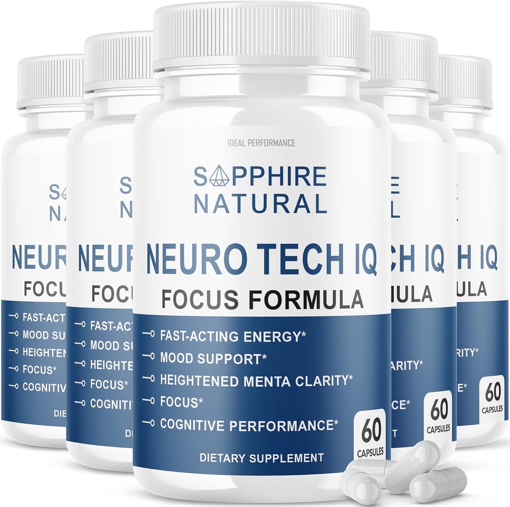 (5 Pack) Neuro Tech IQ Supplément Cerveau Neurotech Iq Focus Formule Pills (300 Capsules)