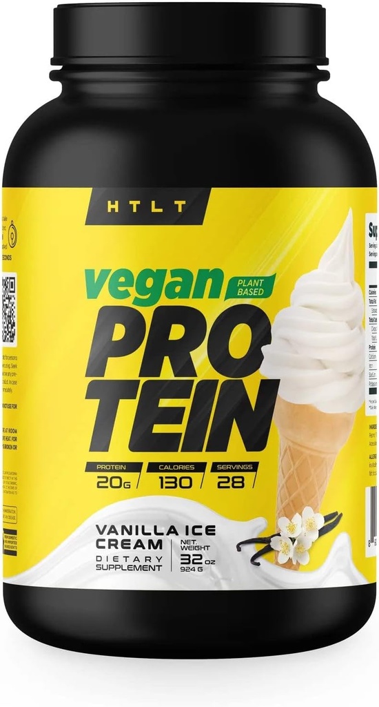 Protéines véganes par HTLT (en poudre de protéines à base de plantes) Mélange de poudre de protéines de pois et de riz pour les shakes à haute teneur en protéines et les préparations au four (crème glacée de vanille)