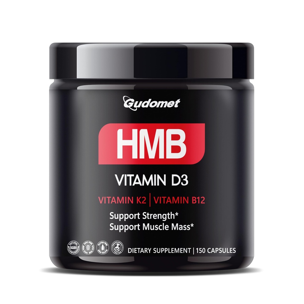 HMB avec D3, K2 & B12 – Supplément de soutien musculaire – 150 capsules – Fabriqué aux États-Unis
