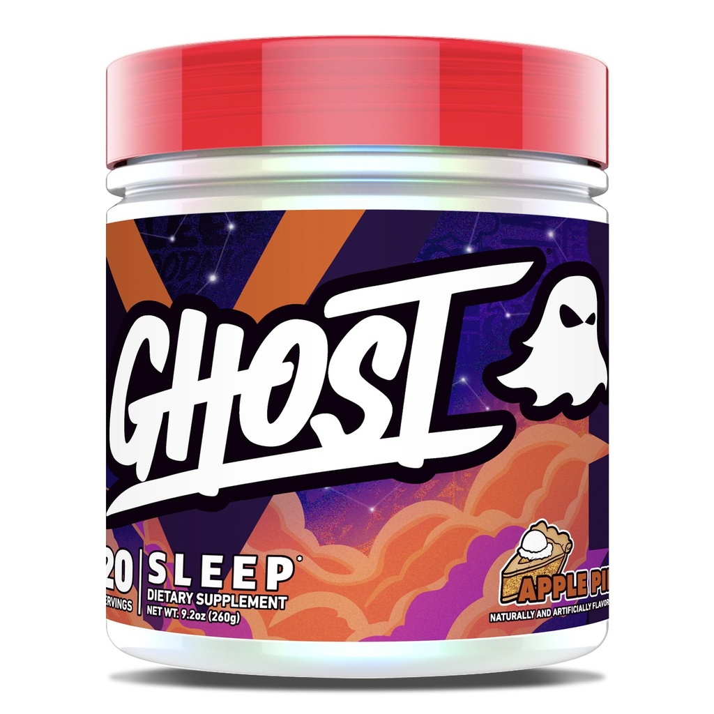 Supplément alimentaire GHOST Sleep, tarte aux pommes - Récupération et repos avec des ingrédients de qualité supérieure, y compris la mélatonine, le colostrum et l'ashwagandha - Soutient la qualité du sommeil - sans gluten et sans sucre