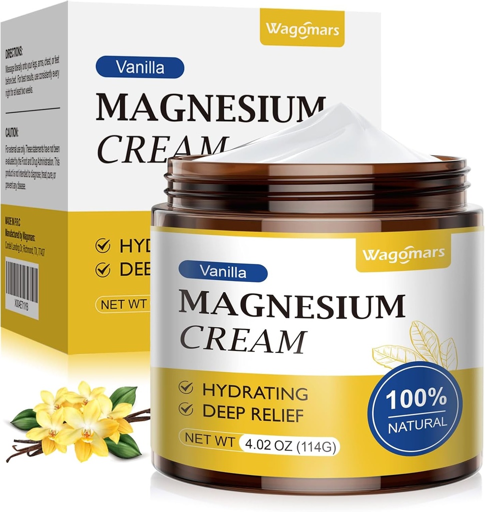 Crème de magnésium pour le sommeil - Lotion naturelle de magnésium topique pour la douleur et les crampes des jambes, la relaxation musculaire, calme - Beurre corporel nocturne pour l'hydratation profonde - sans danger pour les enfants (Vanilla)