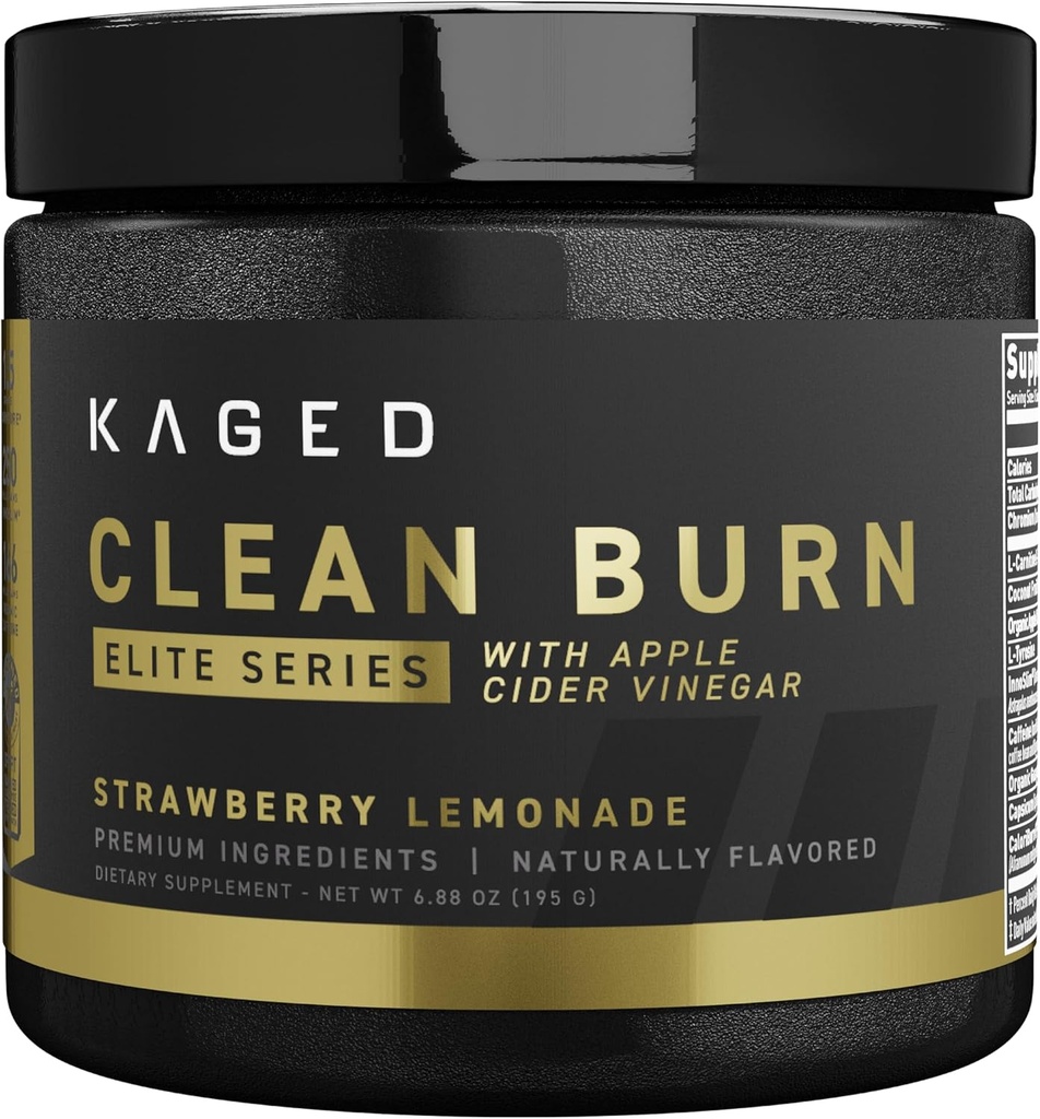 Kaged Thermogen Powder Clean Burn Elite de la fraise Lémonade de fraise de l'homme et des femmes de supplément de gestion du poids de caféine biologique et vinaigre de cidre de pomme de mer de 30 portions