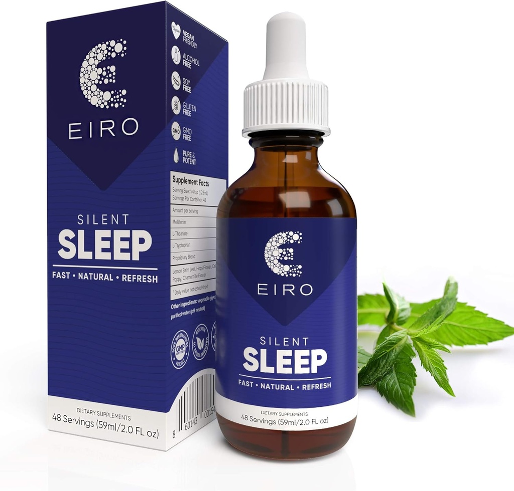 EIRO Silent Sleep │ │ All Natural liquid Sleep Aid Remedy, with Melatonine, L-Theanine, Camomile fleur & more │ Superior Absorption │ Fast • Natural • Rafraîchir