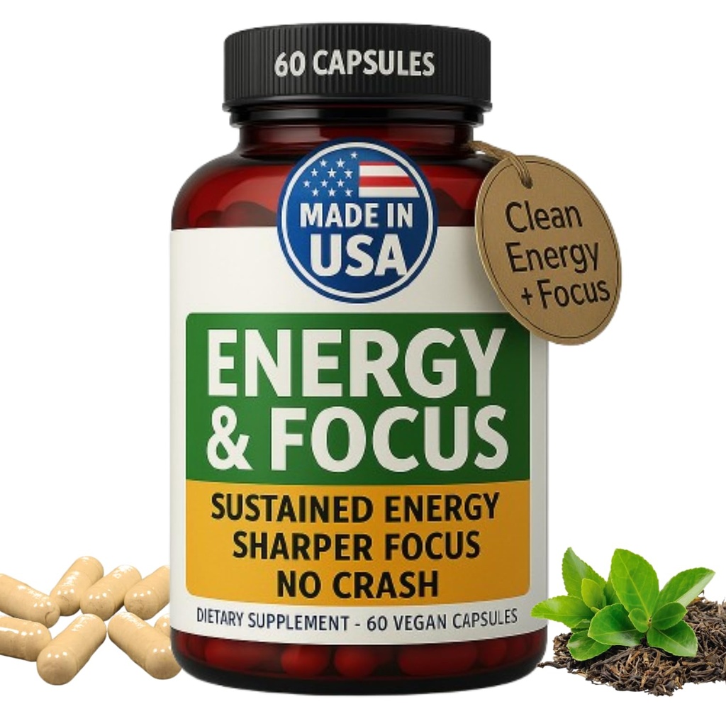 Gélules vertes d'énergie et de focus - Supplément naturel nootrope pour la clarté mentale soutenue, la concentration accrue et l'alerte - Pas de crash, végétalien, non-OGM - 60 capsules