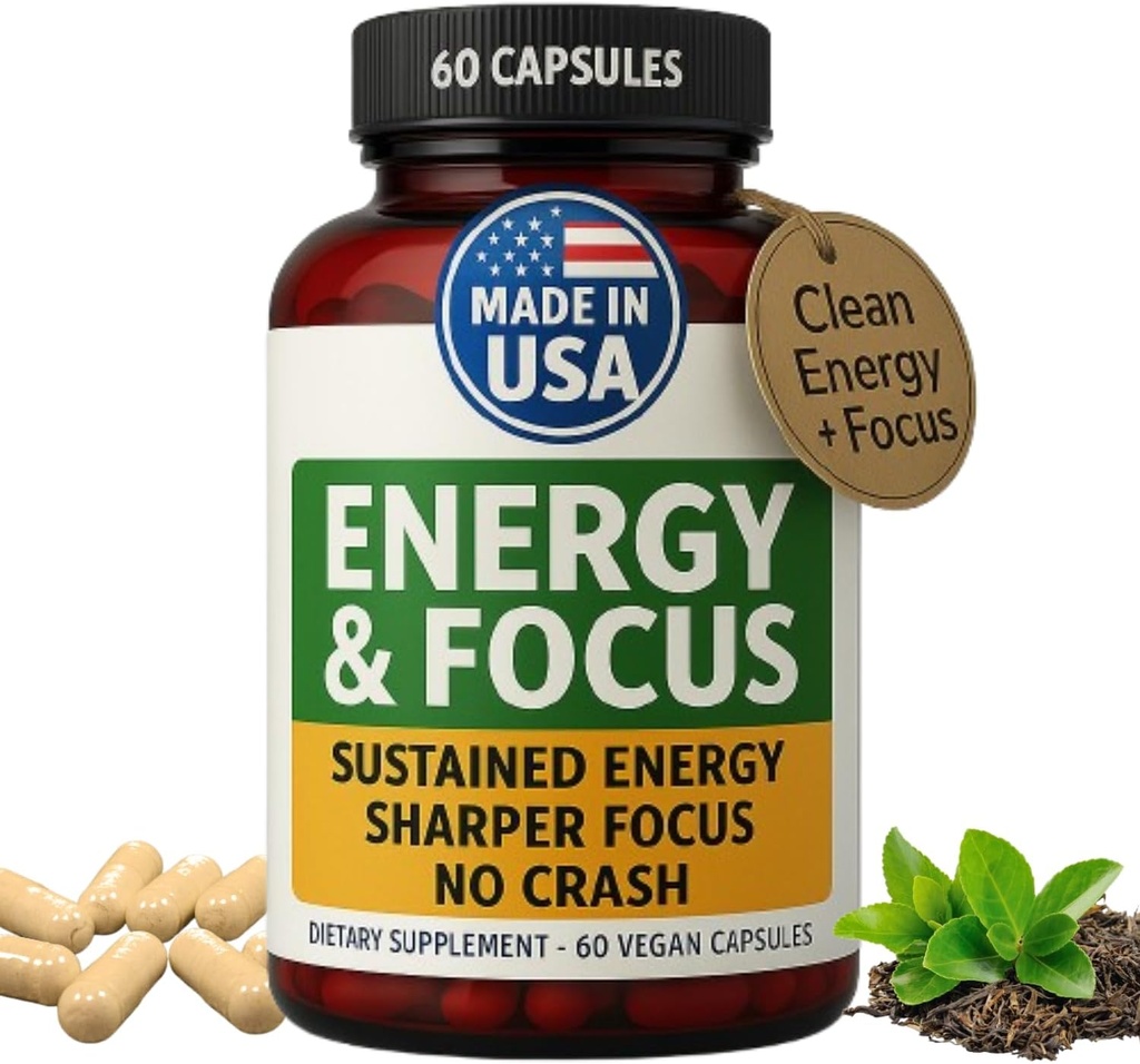 Green Regimen Energy & Focus Capsules - Natural Nootropic Supplement for Sustained Mental Clarity, Enhanced Concentration & Alertness - No Crash, Vegan, Non-GMO - 60 Caps