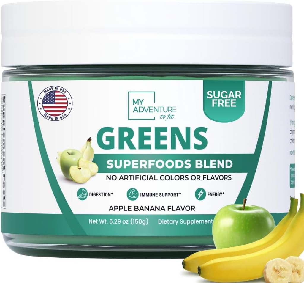 Poudre de Superfood Verte pour Digestion et Santé Gut - Keto Friendly Superfood Greens Blend Poudre pour Imune Support - Supplément de Greens en poudre pour Imune Boost - Apple Banana Flavor