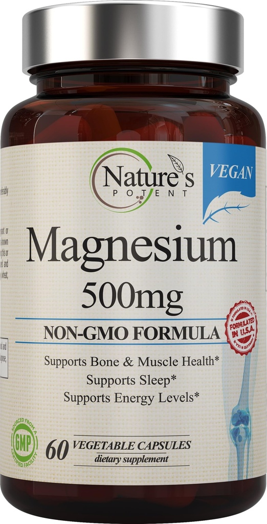 Nature's Potent Magnésium Suppléments de Magnésium de Magnésium et d'Oxyde de Magnésium 500mg.
