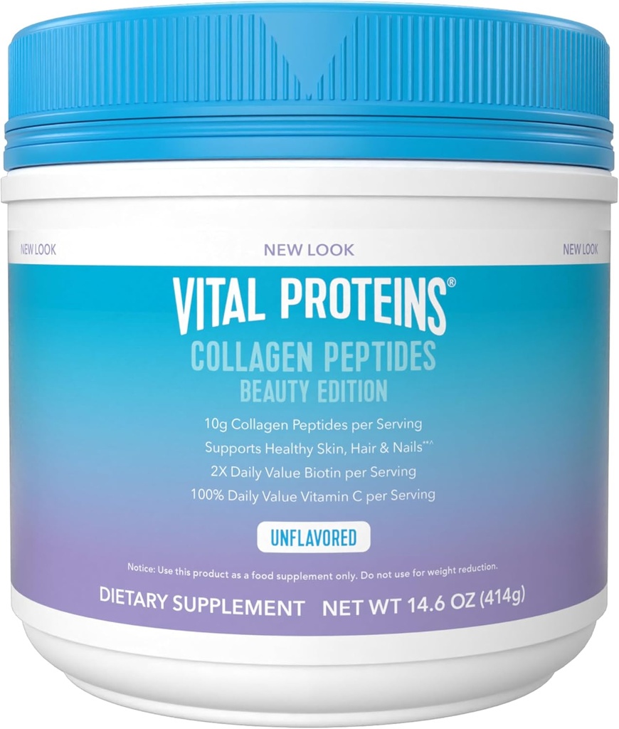 Protéines vitales Collagène Peptides Beauty Edition — 10g Collagène avec Biotine, Vitamine C et Zinc. 14,6 oz