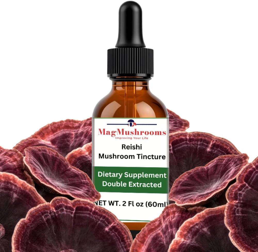 Reishi Tincture, Daily Supplement, Double Extracted for High Potency, 2 Fl oz, 60 doses