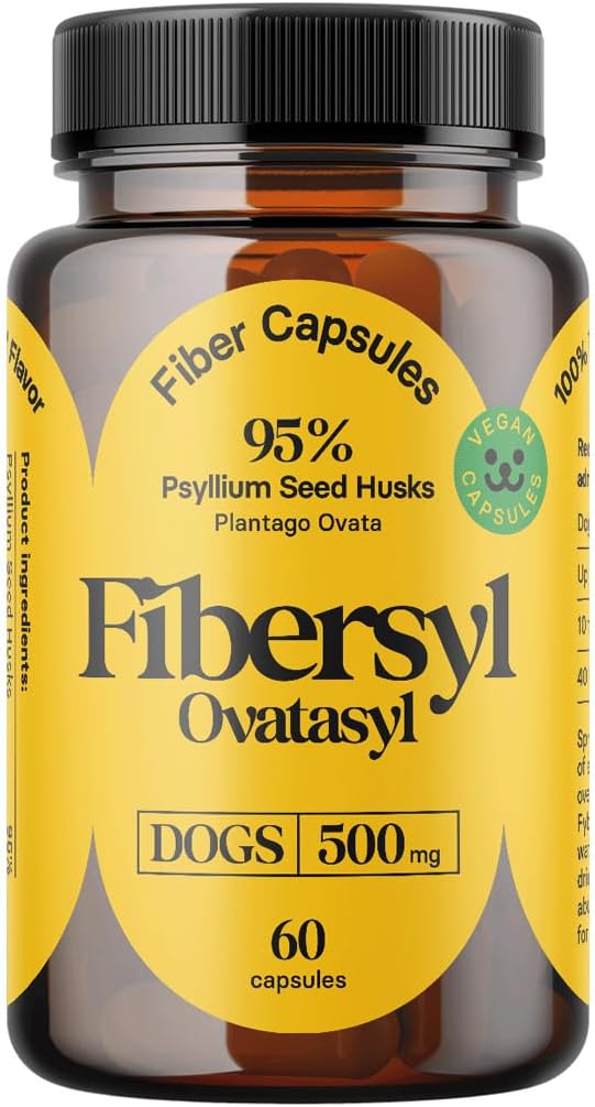 FiberSyl Ovatasyl Prebiotics for Dogs Digestive Health - Suppléments de fibre de chien pour le soulagement et le soutien de la constipation - Psyllium Husk Seed pour les problèmes de digestion des chiens - Dog Stool Hardener - 60 Capsules