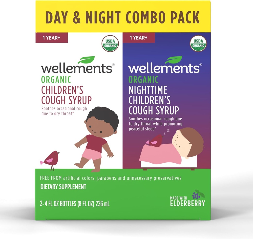 Wellements Bio Day & Nighttime Cough Combo Sirup pour enfants.