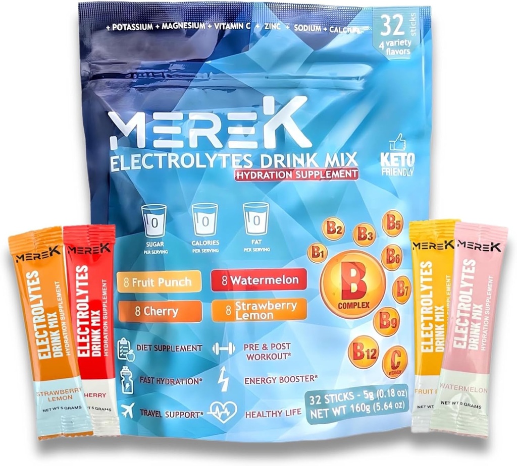 plyK Suppléments en poudre d'hydratation électrolytique 32 sachets Easy Open Single-Serving Parfait pour l'entraînement essentiel pour les besoins quotidiens d'hydratation Pas de sucre, Pas de calories, Keto Friendly
