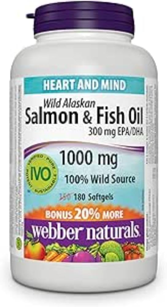 Webber Naturals Wild Salmon & Fish Oil 1000 mg (EPA 180 DHA 120) Bonus Taille 150+30 Softgels
