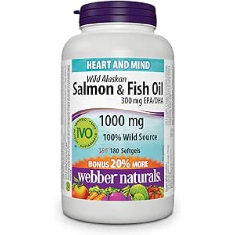 Webber Naturals Wild Salmon & Fish Oil 1000 mg (EPA 180 DHA 120) Bonus Taille 150+30 Softgels