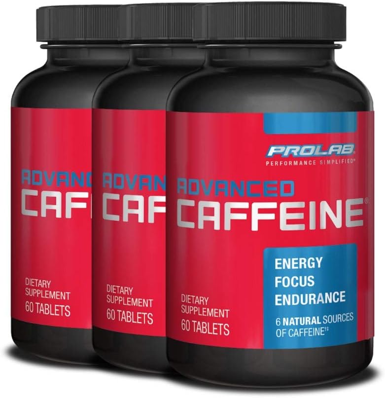 ProLab Nutrition caféine avancée 200mg, comprimés de caféine naturelle à action rapide avec extrait de thé vert, énergie propre, focus mental (60 onglets) (3 pack)