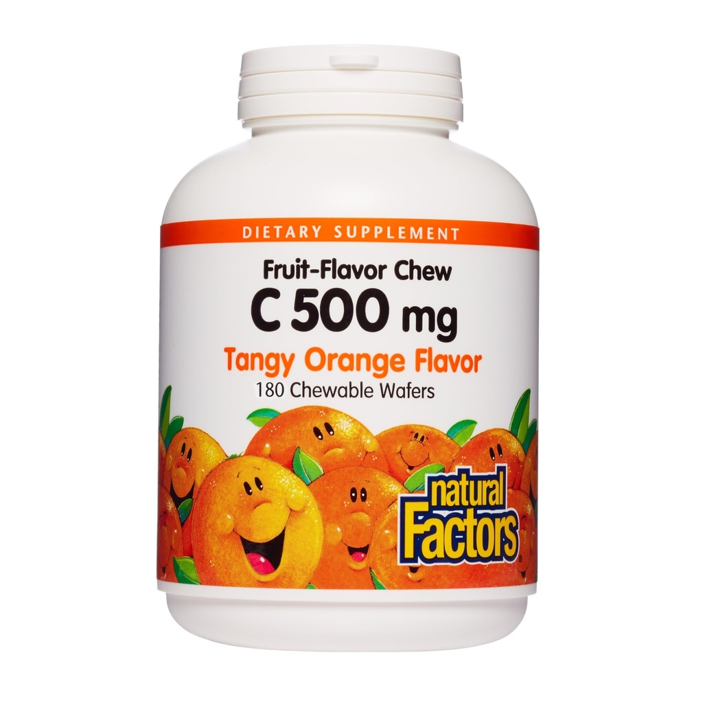 Facteurs naturels, enfants Vitamine à croquer C 500 mg, soutient la santé immunitaire, les os, les dents et les gencives, Tangy Orange, 180 Compte (paquet de 1)