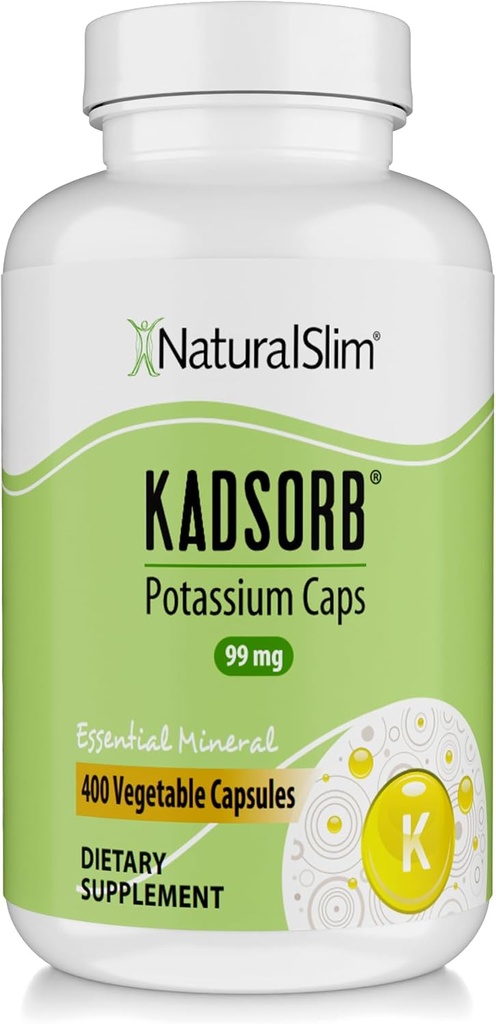 NaturalSlim Potassium Citrate naturel Gluconate 99 mg - Kadsorb soutient l'équilibre électrolytique et le pH normal - Suppléments de potassium absorbants avec minéraux essentiels - Non OGM 400 Capsules 1 Pack