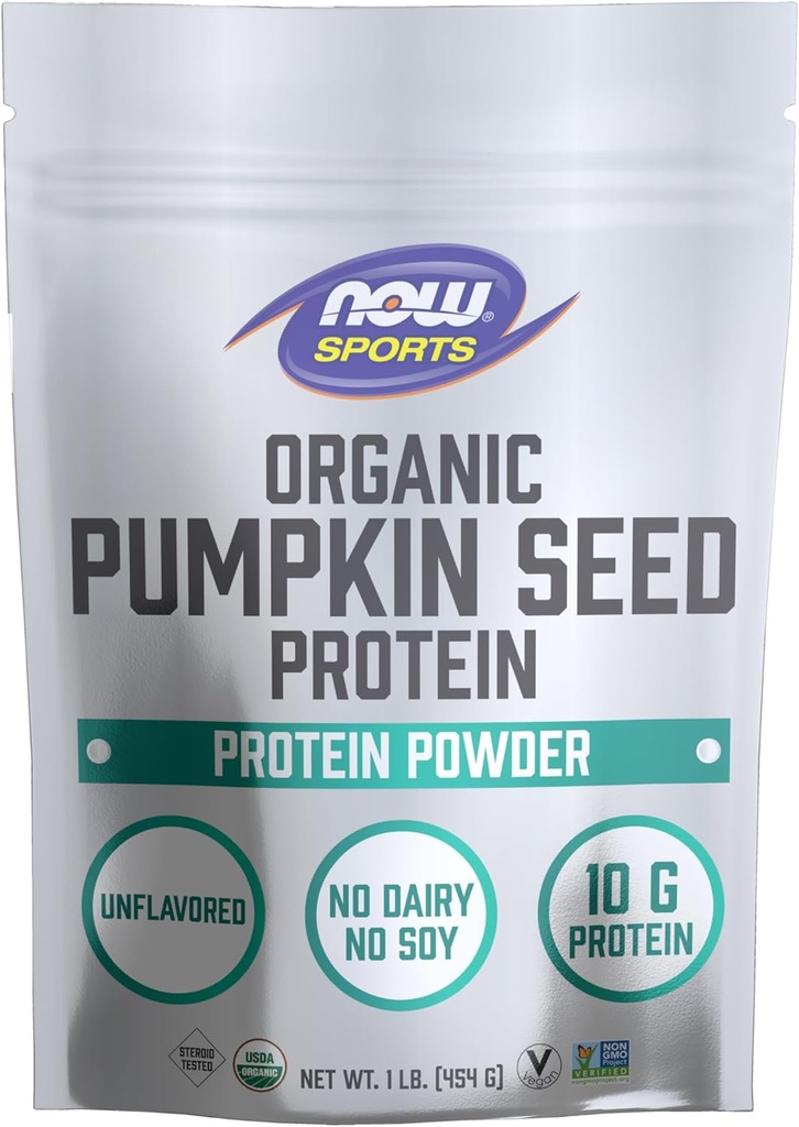 NOW Foods Sports Nutrition, Organic Pumpkin Seed Protein Powder With 10g of Protein, Certified Non-GMO, Unflavored, 1-Pound