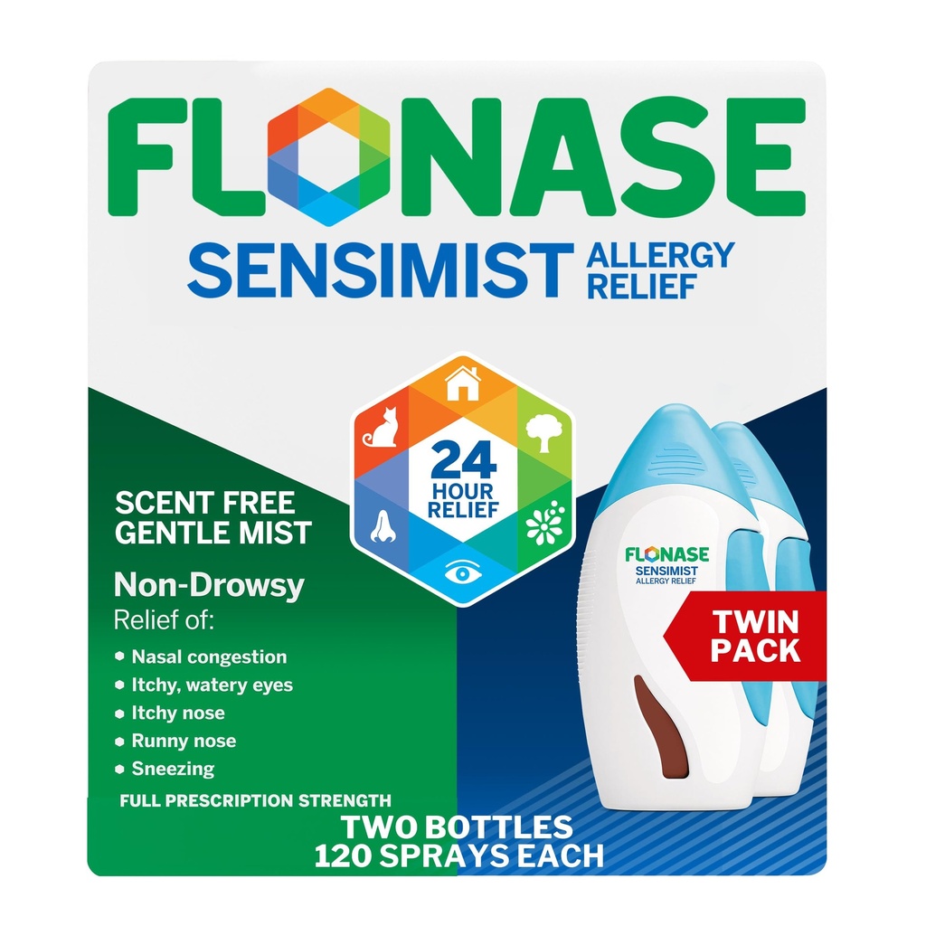 Vaporisateur anti-allergie sensimiste Flonase pour allergènes multisymptômes non somnolents – 120 sprays (paquet de 2)