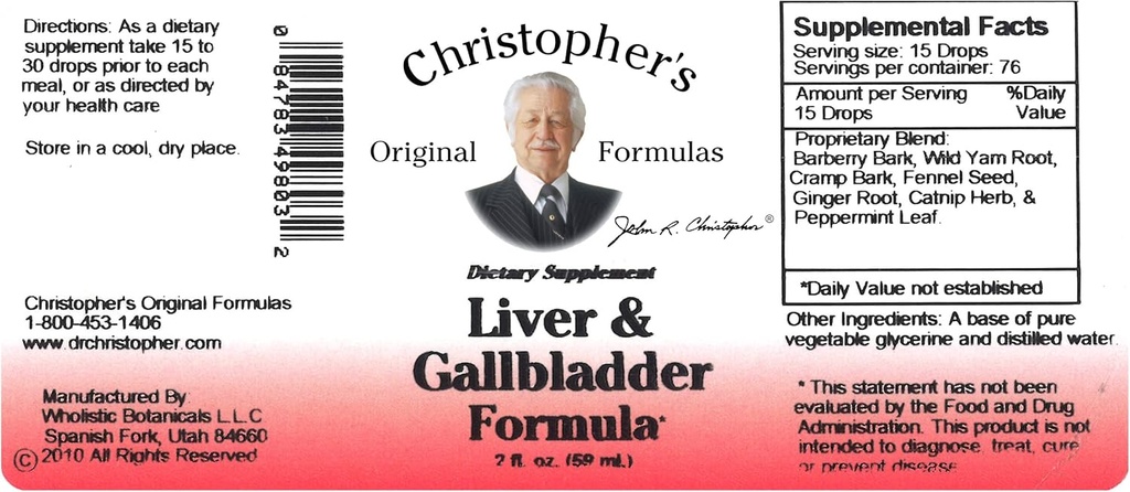Formules originales de Christopher Foie et Gallbladder Formule, supplément à base de plantes pour la désintoxication et le soutien digestif, 2 fl oz
