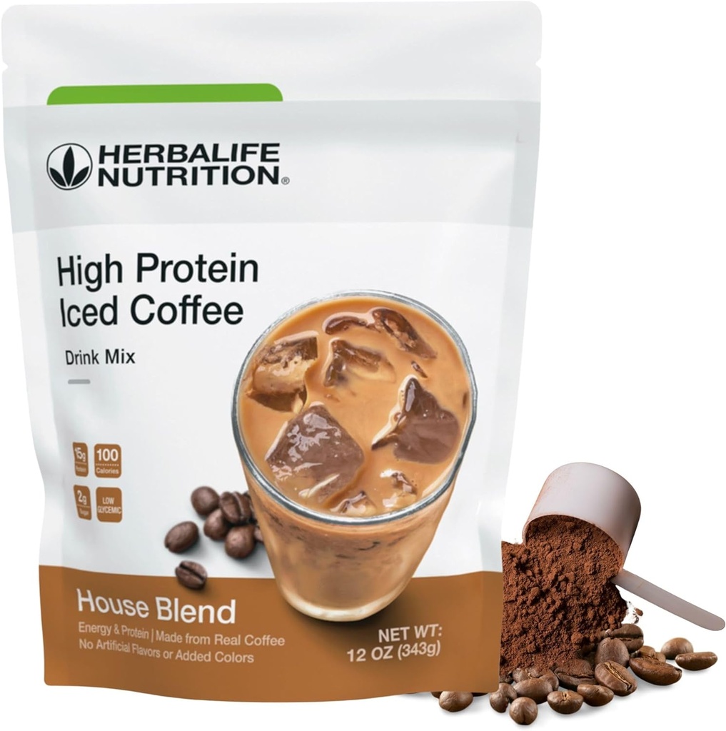 Herbalife HERBALIFE NUTRITION Haute teneur en protéines Iced Coffee Drink Mix: (House Blend 12 oz 343g) Énergie et protéines, fait à partir de vrai café, 12 onces