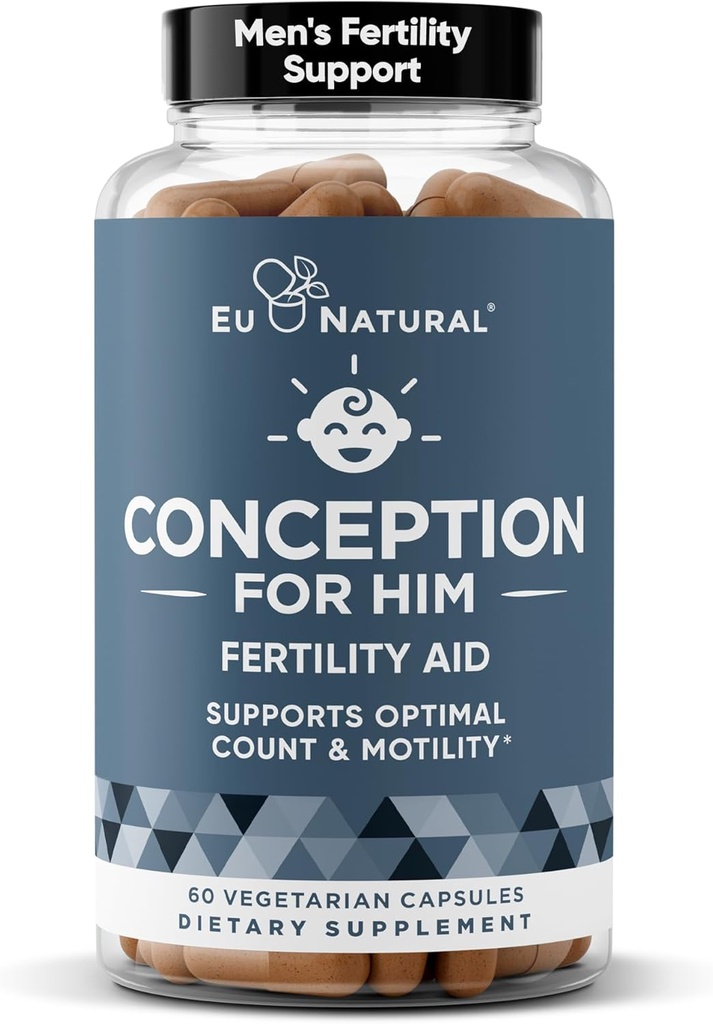 Conception pour lui – Suppléments de fertilité pour les hommes, Booster de fertilité masculine et prénatal – Nombre optimal de sperme, force de mobilité – Ashwagandha, acide folique folate, magnésium et zinc – 60 capsules molles de Veg