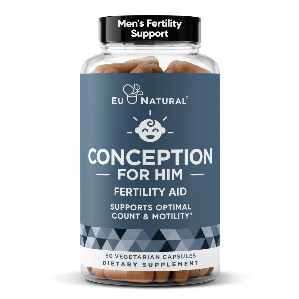 Conception pour lui – Suppléments de fertilité pour les hommes, Booster de fertilité masculine et prénatal – Nombre optimal de sperme, force de mobilité – Ashwagandha, acide folique folate, magnésium et zinc – 60 capsules molles de Veg