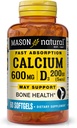 MASON NATURAL Absorption rapide Calcium avec vitamine D3 - renforce la fonction musculaire, soutient les os sains et la santé globale, 60 softgels