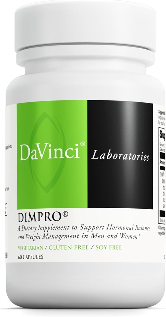 DAVINCI Labs DimPro - Supplément alimentaire pour soutenir l'équilibre hormonal chez les hommes et les femmes et la gestion du poids santé* - avec la vitamine E et plus - Végétarien - Sans soja - Sans gluten - 60 capsules