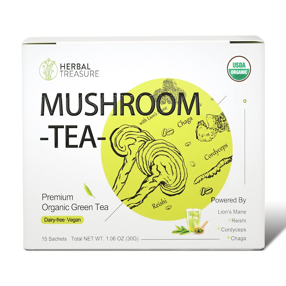 WL Trésor de plantes Champignon Thé vert avec la crinière de Lions Reishi Cordyceps Chaga 15 Comte
