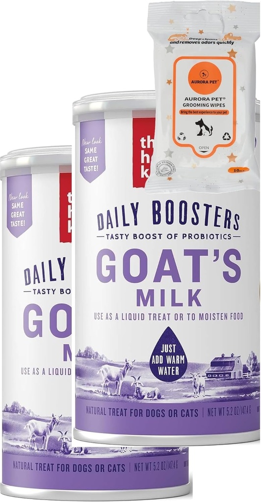 Pack d'animaux de compagnie Aurora (2) Lait de chèvre instantané de qualité humaine avec des probiotiques Plus Wipes Aurora